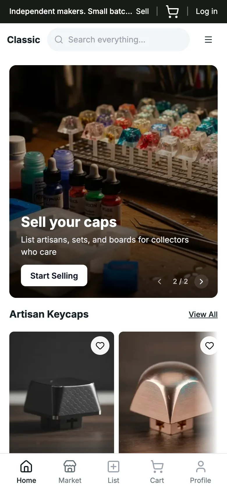 Classic marketplace theme on mobile