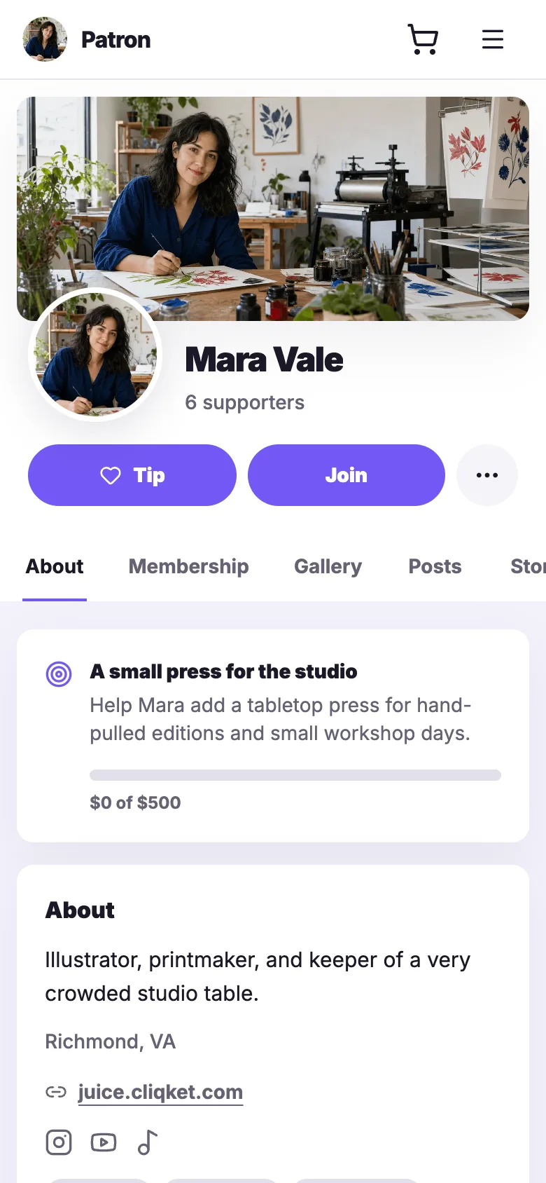 Patron creator theme on mobile