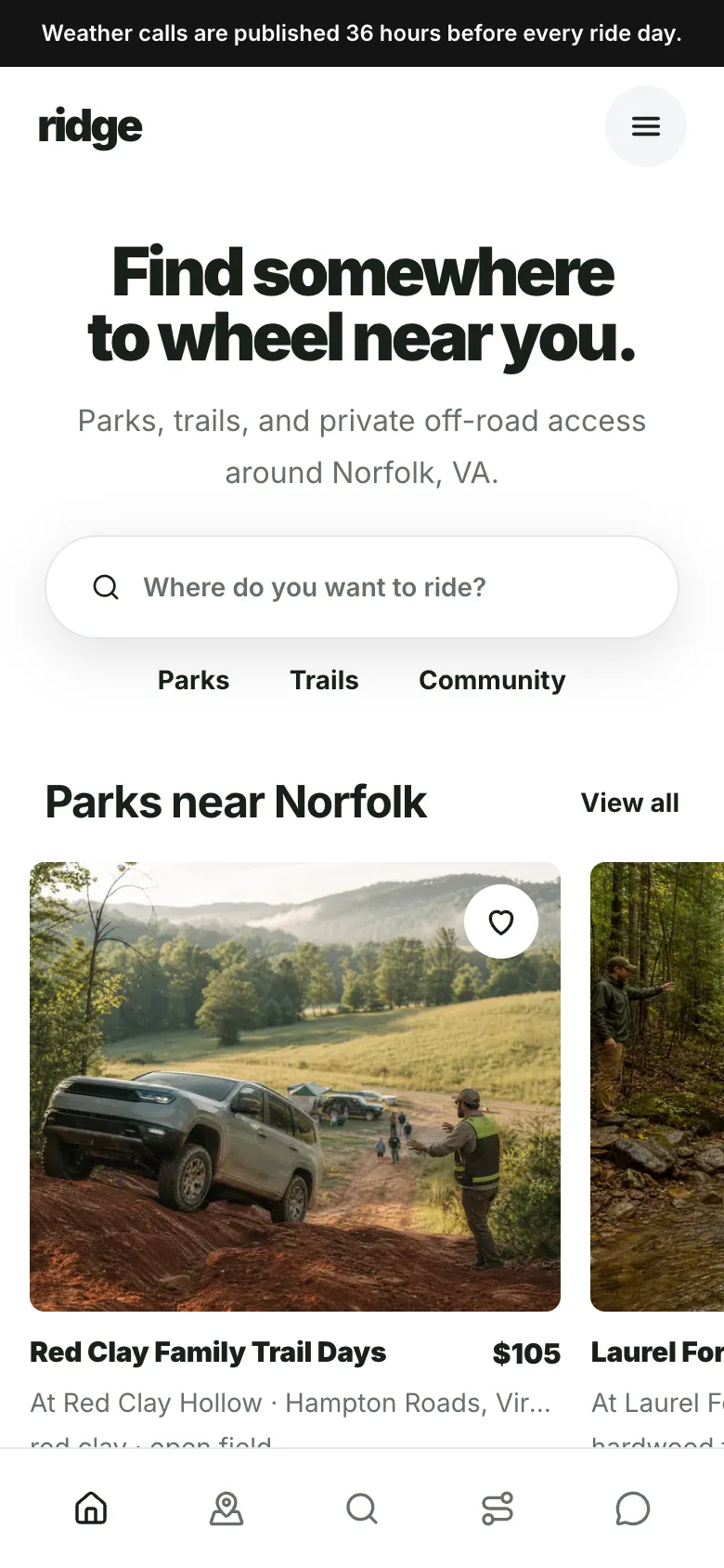 Ridge bookings theme on mobile