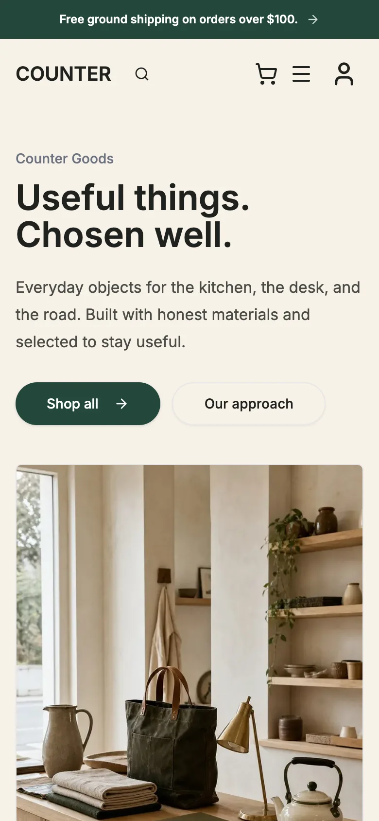 Counter shop theme on mobile